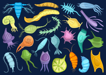 Plankton vector cartoon set icon. Isolated cartoon set icon phytoplankton.Vector illustration plankton on white background. - obrazy, fototapety, plakaty