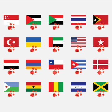 Flag Corona Virus Icon Include Singapore,palestine,sudan,thailand,turkey,ukraine,united Emirates Arab ,united States,vietnam,yemen,armenia,chile,cuba,denmark,djibouti,ghana,guinea,honduras,jamaica