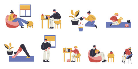 People staying at home during coronavirus pandemic vector illustration