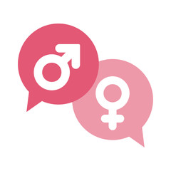 female and male gender inside bubbles flat style icon vector design
