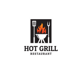 hot grill, barbecue restaurant logo design vector