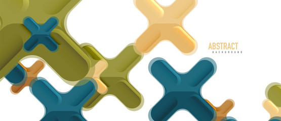 Glossy multicolored plastic style cross composition, x shape design, techno geometric modern abstract background. Trendy abstract layout template