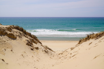 West coast in le porge beach sea sandy horizon view from France