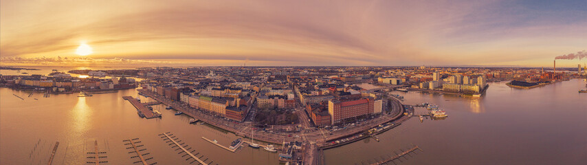Helsinki aerial panoramic view at sunset, Finland.