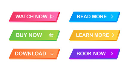 Set of vector modern trendy flat buttons. Different colors of main shapes.