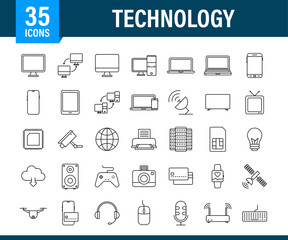 Technology icon on white background. Information technology. Digital communication. Device icon. Global network connection. Vector stock illustration.