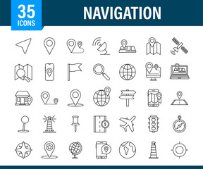 Navigation and Map line icons set. Vector stock illustration.