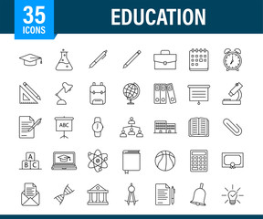 Set icon education for mobile app design. Online course line icon set. Online study, education. Vector stock illustration.