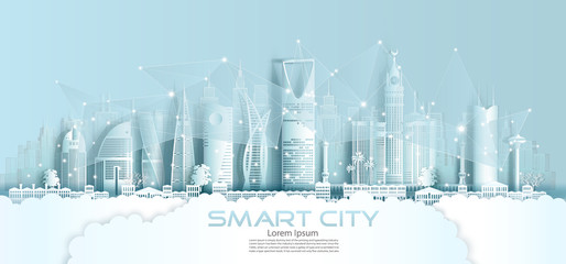 Technology wireless network communication smart city with architecture.