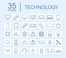 Technology icon on white background. Information technology. Digital communication. Device icon. Global network connection. Vector stock illustration.