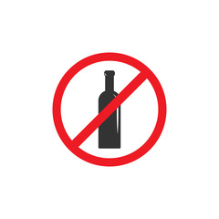 No alcohol sign. forbidden alcohol icon. bottle in red crossed circle.