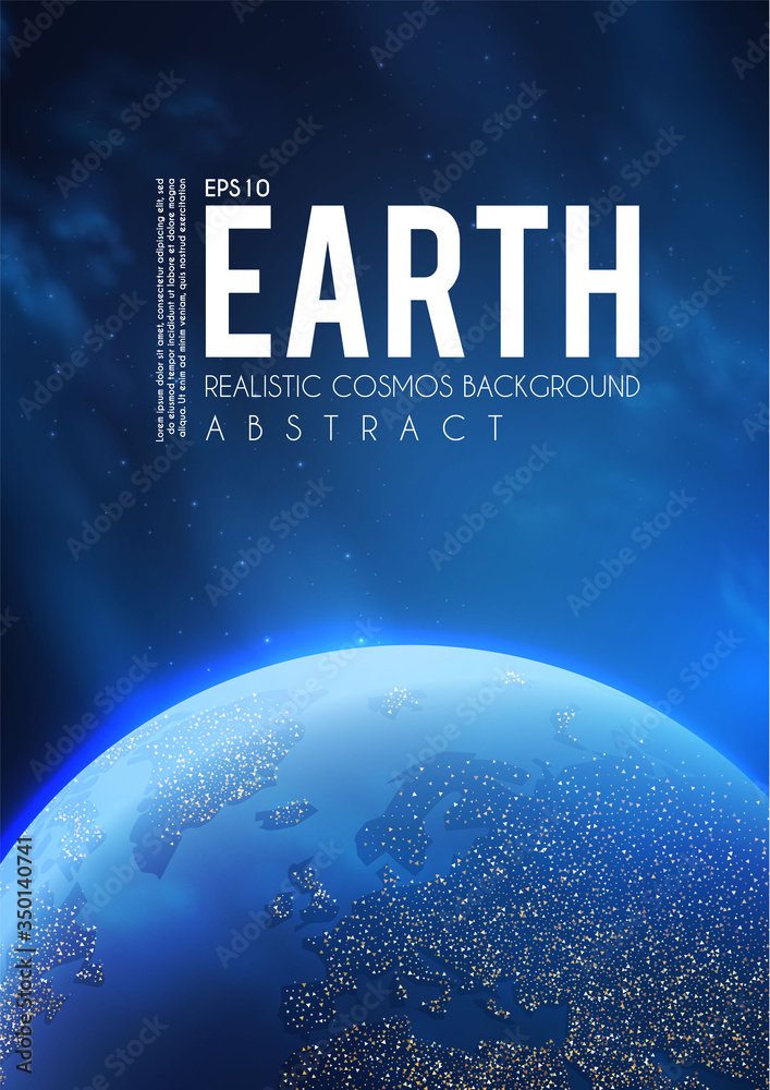Canvas Prints eath planet in space with lights. realistic universe. cosmos background.