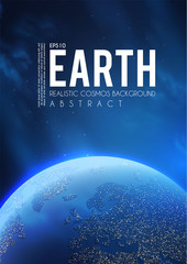 Eath Planet in Space with Lights. Realistic Universe. Cosmos Background.