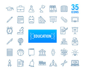Fototapeta na wymiar Set icon education for mobile app design. Online course line icon set. Online study, education. Vector stock illustration.