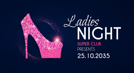 Ladies night glamour party flyer template with shoe.