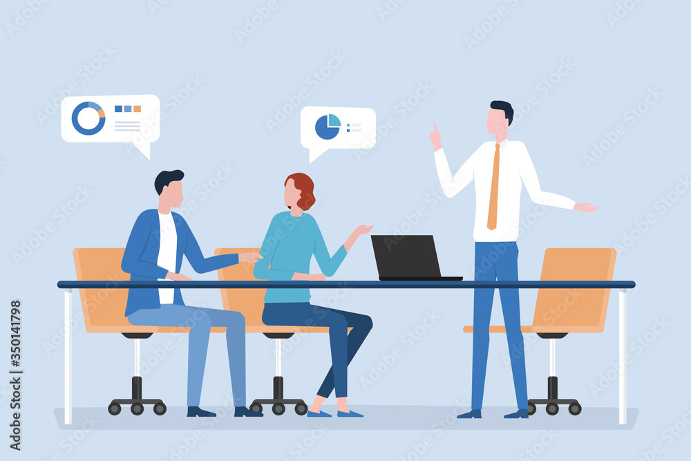 Poster flat vector group business team meeting and working concept