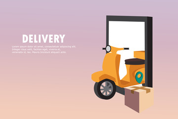 Fast delivery by scooter E-commerce concept. Online food order on mobile Vector illustration