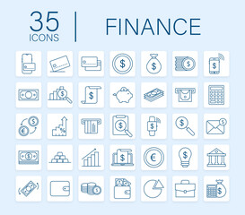 Money, finance, payments. Set outline web icon. Vector stock illustration.