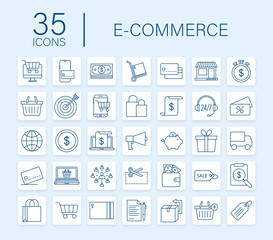 Shopping set icon for web design. E commerce. Discount coupon. Business icon. Price tag. Line vector. Vector stock illustration.