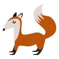 Cute red Fox. Standing Fox. Vector illustration isolated on a white background in cartoon style for design and web.