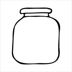 Hand drawn jar. Contour sketch. Kitchen objects doodle style. Vector illustration isolated on white background. Alchemy and vintage.