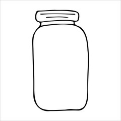 Hand drawn jar. Contour sketch. Kitchen objects doodle style. Vector illustration isolated on white background. Alchemy and vintage.