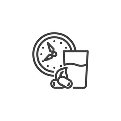 Iftar time line icon. linear style sign for mobile concept and web design. Clock with water glass and dates outline vector icon. Symbol, logo illustration. Vector graphics