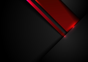 Abstract template black and red geometric overlapping with shadow and lighting effect on dark background technology style