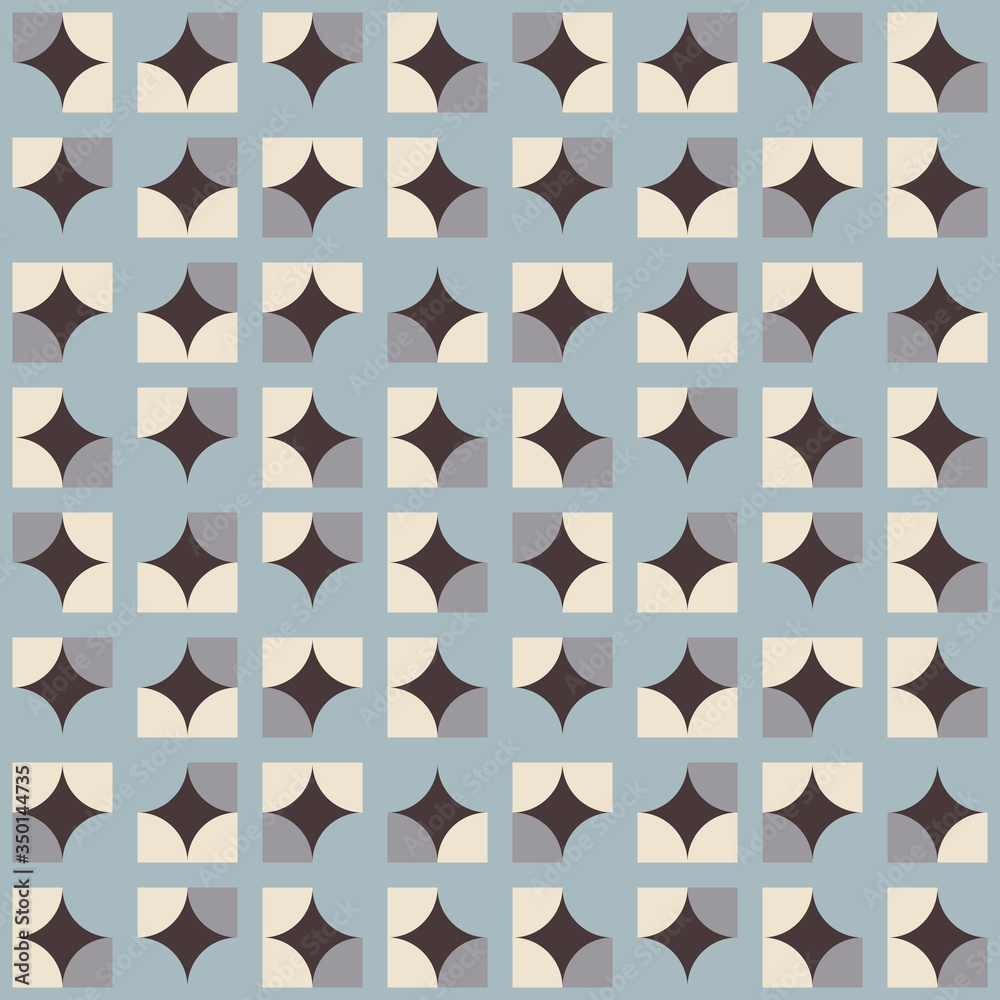 Poster Geometric seamless pattern. Vector background with simple shapes like semi cirles and squares in neutral muted pastel colors.