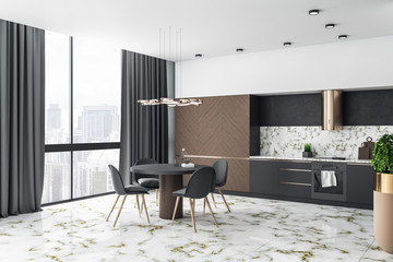 Minimalistic wooden kitchen studio interor