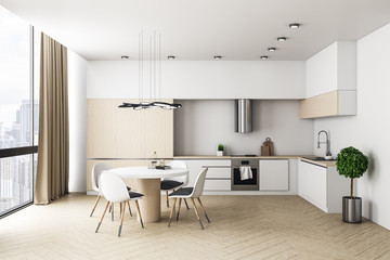Bright modern kitchen interior with furniture
