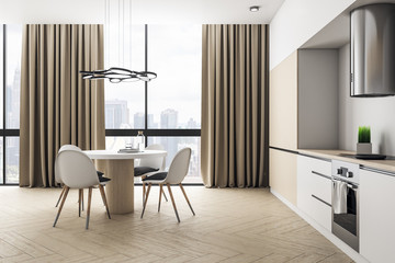 Luxury loft kitchen interior with furniture