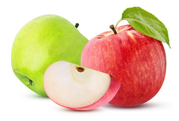 three green red apple sliced isolated on a white background