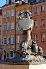 Warsaw Mermaid statue - Syrenka Warszawska - in the historic Old Town quarter market square, Rynek...