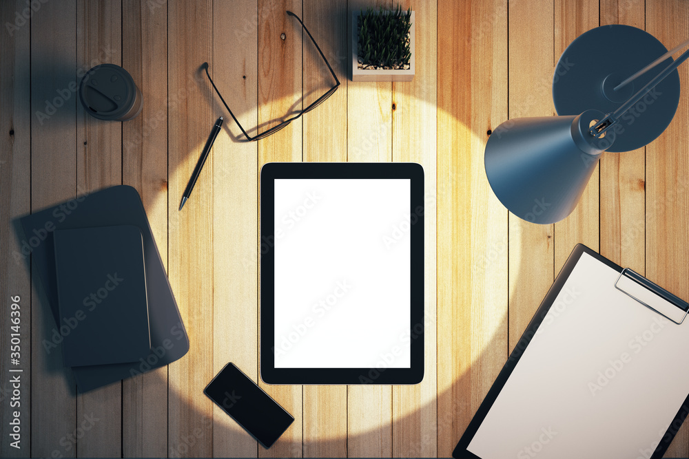 Poster top view of empty white tablet