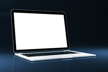 Close up of blank white laptop screen