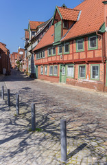 Old cobblestoned street in the historic center of Lauenburg, Germany