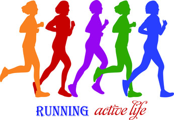 people run on a race, marathon. Vector colored figures of athletes. Silhouettes on a white background. Sport, fitness and active, healthy lifestyle concept