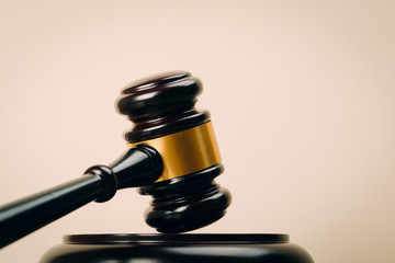 Symbol of law and justice on wooden table in lawyer office