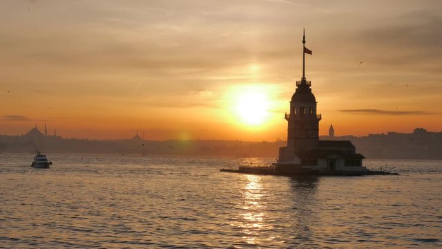 timelapse maiden tower Istanbul bosphorus  sunset scenery turkey