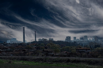 Fototapeta na wymiar Conceptual image of stormy sky above a city