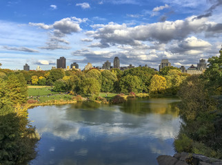 Amazing view of Central Park Lake in autumn, New York City