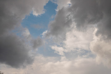 blue sky with white and grey rain clouds