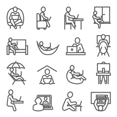 Work at home line icons on white background