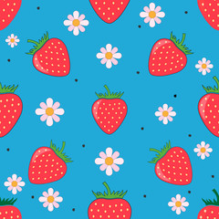 Red strawberry and flower seamless Pattern. Strawberry background vector design.