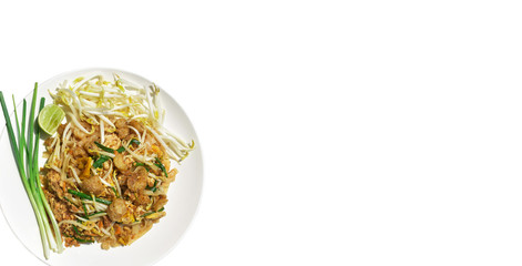 Pad Thai noodles, Thai food in a white plate
