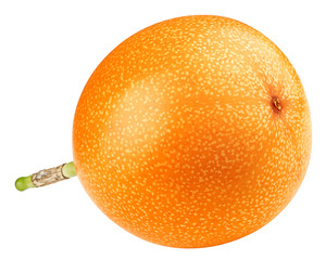 Granadilla or yellow passion fruit isolated on white background, clipping path, full depth of field