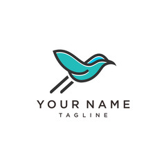 bird  leaf logo vector icon line art outline template