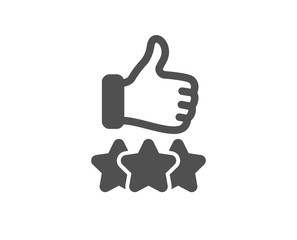 Rating stars icon. Thumb up hand sign. User ranking symbol. Classic flat style. Quality design element. Simple rating stars icon. Vector