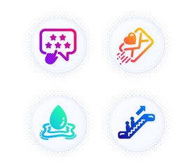 Ranking star, Love letter and Water splash icons simple set. Button with halftone dots. Escalator sign. Click rank, Heart, Aqua drop. Elevator. Business set. Gradient flat ranking star icon. Vector